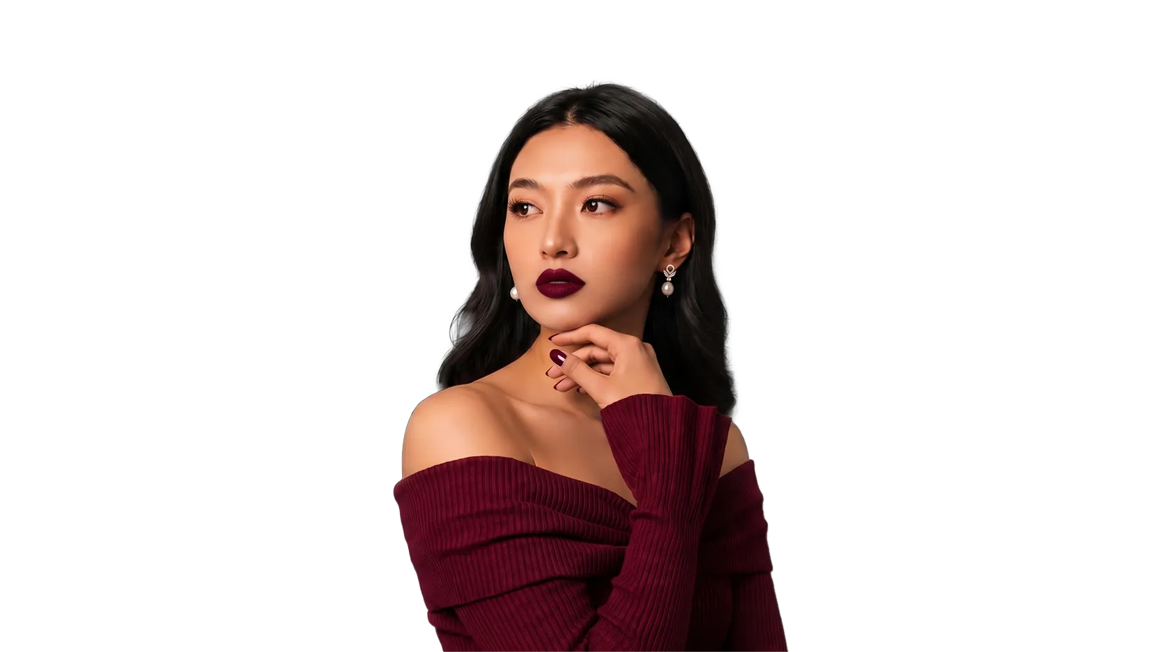 Model wearing Burgundy