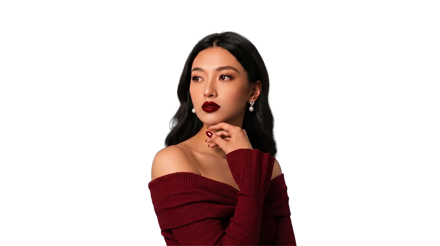 Model wearing Dark Red