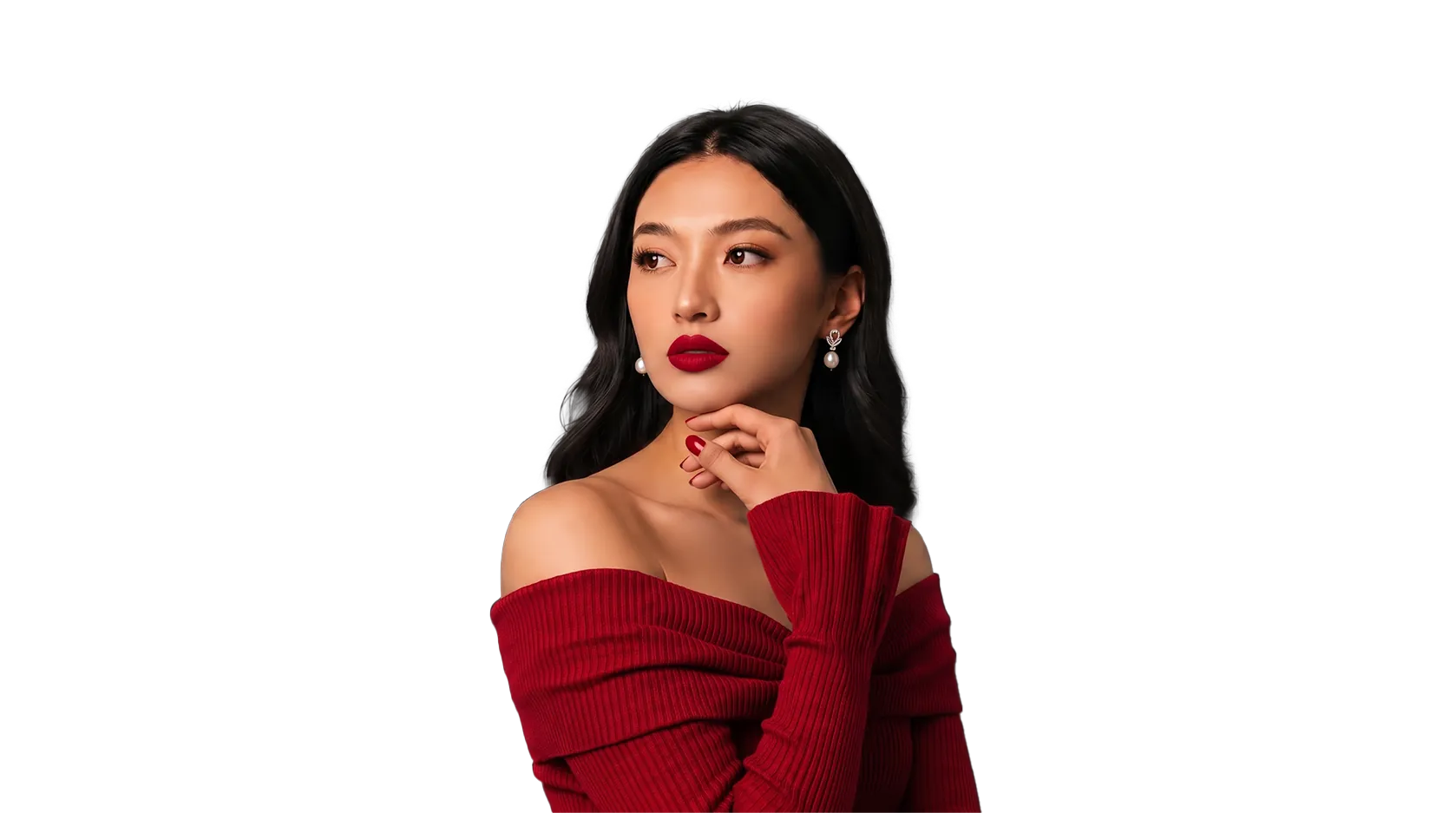 Model wearing Ruby Red